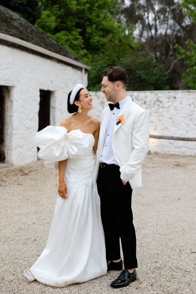 Classic wedding couple during portraits at Emu Bottom Homelstead